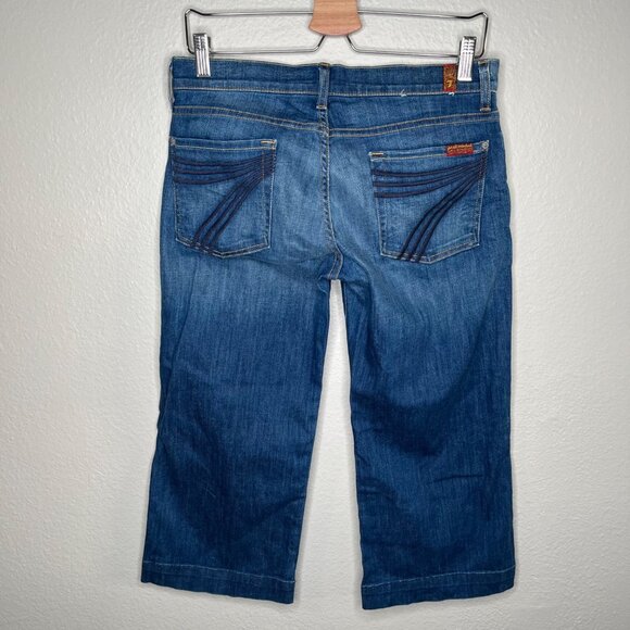 7 For All Mankind Womens Crop Dojo Blue Denim Embroidered 7 Back Pocket Jeans 30 - Picture 2 of 13